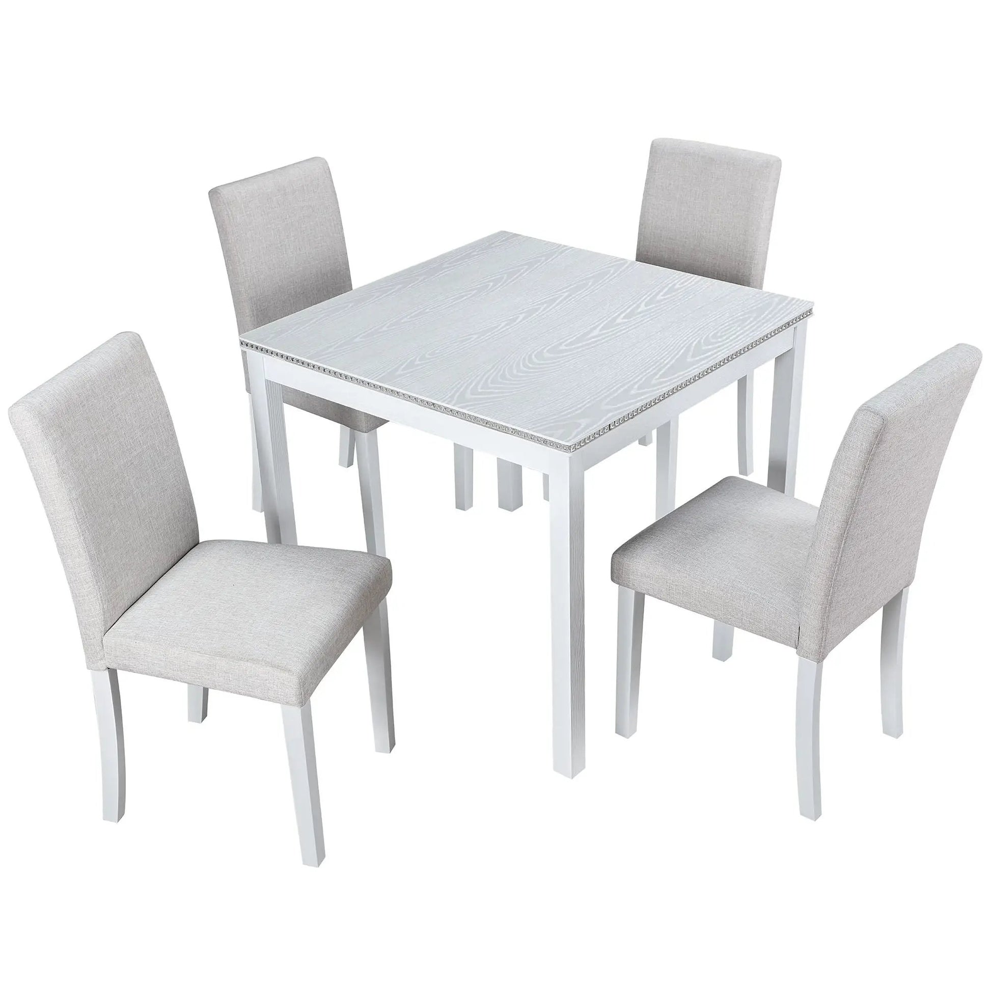Dining table set with crystal trim and upholstered gray chairs by Unique Piece Furniture 5-piece on Tampa Home & Garden Store