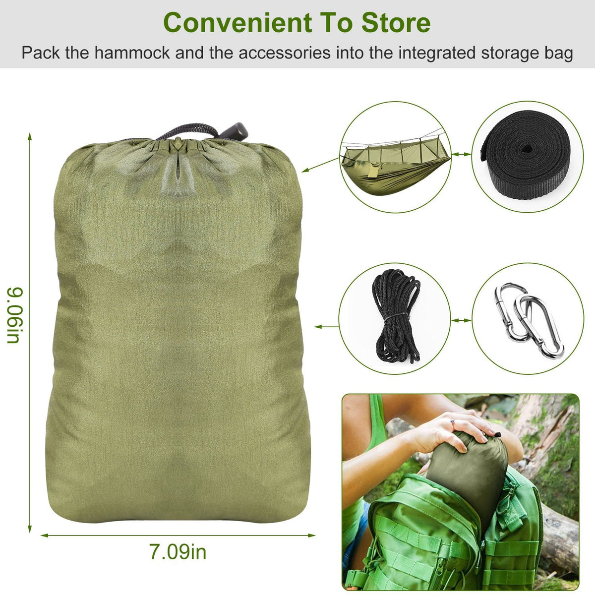 GemGear 600lbs 2-person camping hammock with mosquito net, nylon, straps, carabiners, carry bag on Tampa Home & Garden Store