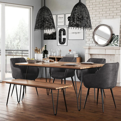 Hunter square tabletop dining table wood top with black hairpin legs on Tampa Home & Garden Store
