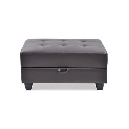 Dark brown storage ottoman with tufted top and front metal latch on Tampa Home & Garden Store