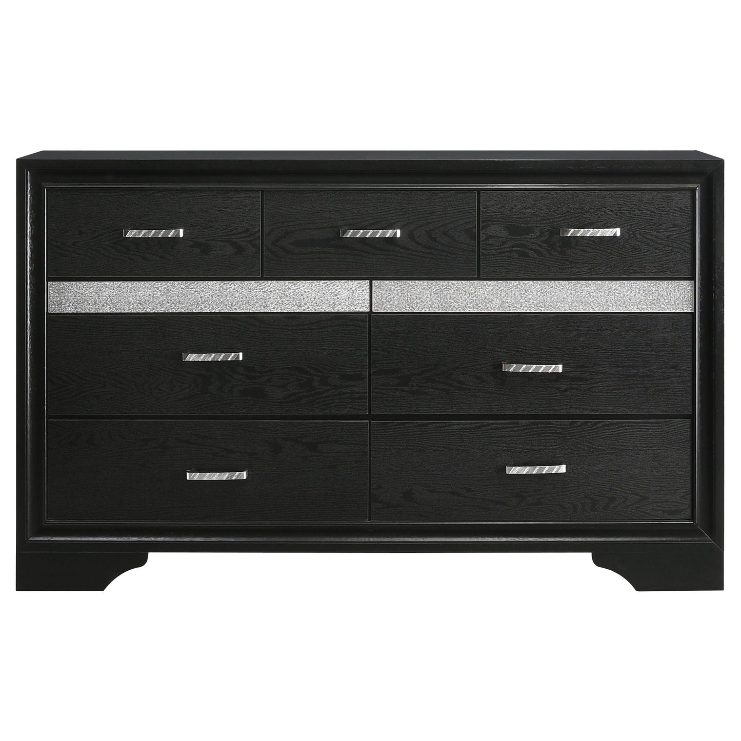 Annie 4 Piece Bedroom Set dresser in black finish with silver bar pulls on Tampa Home & Garden Store