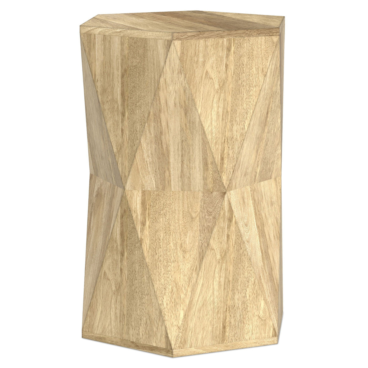 Mckinley Side Table sculpted geometric facets light brown wood finish HouseOfZazla on Tampa Home & Garden Store