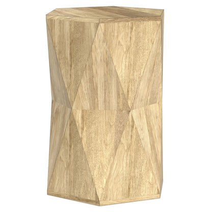 Mckinley Side Table sculpted geometric facets light brown wood finish HouseOfZazla on Tampa Home & Garden Store