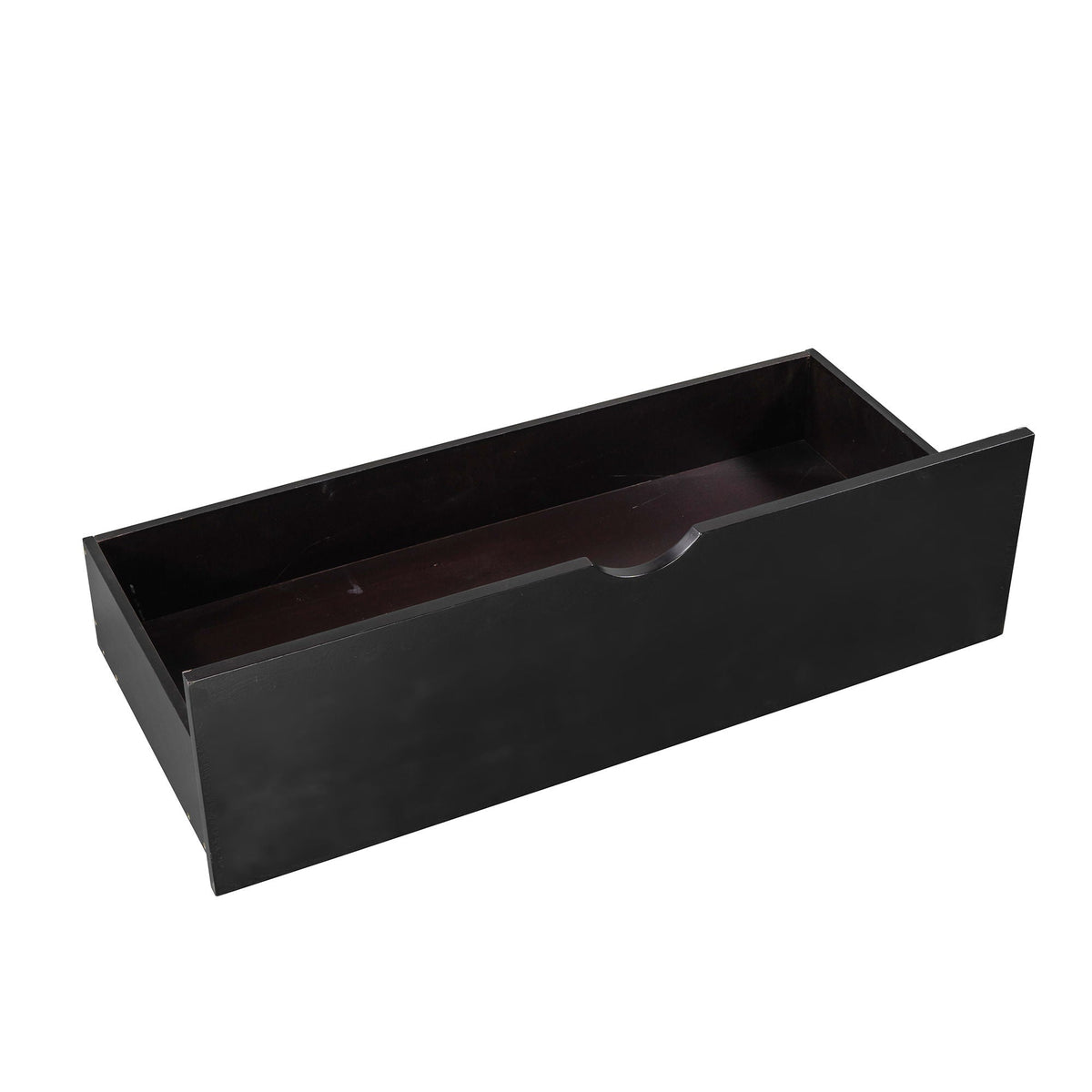 L-shaped platform bed storage drawer front in black with curved handle on Tampa Home & Garden Store