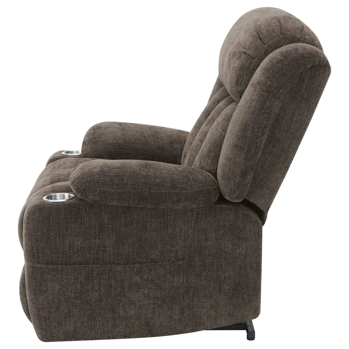 Beca upholstered power lift recliner with cupholders in brown textured fabric on Tampa Home & Garden Store
