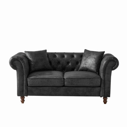 Chesterfield 3+2 seater sofa in dark charcoal high-tech fabric with tufted back on wooden legs on Tampa Home & Garden Store