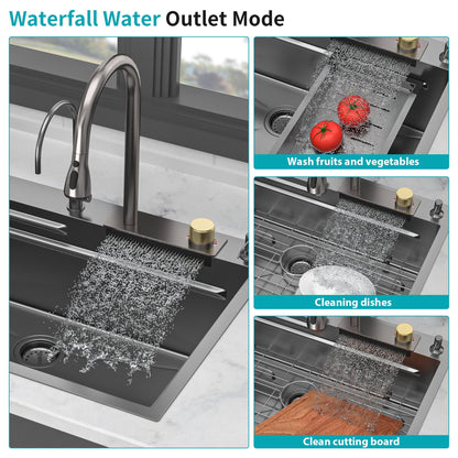 Brushed Waterfall Sink with Faucet and Cup Washer