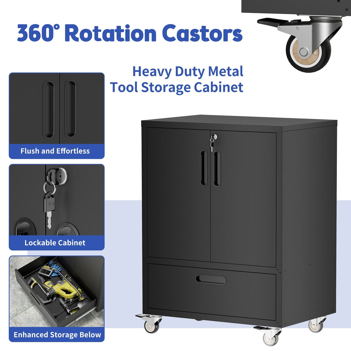 Mobile Tool Cart with lockable casters, black heavy-duty storage cabinet by HouseOfZazla on Tampa Home & Garden Store