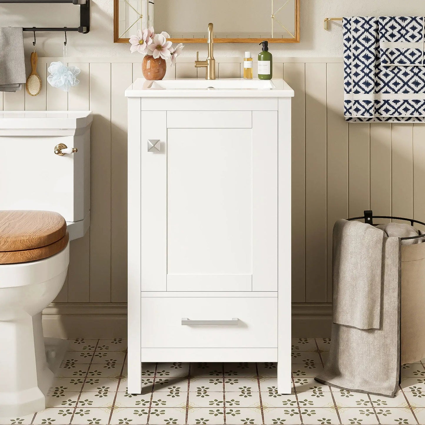 Bathroom Vanity Ceramic Sink and Divider Drawer