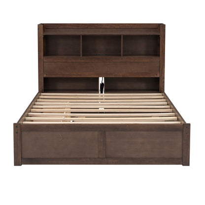 Storage platform bed with dark brown wood finish, pull-out shelves, trundle, and 2 drawers on Tampa Home & Garden Store