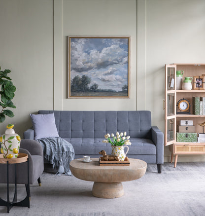 Large Square Countryside Canvas Wall Art with soft color details above olive wall and sofa on Tampa Home & Garden Store