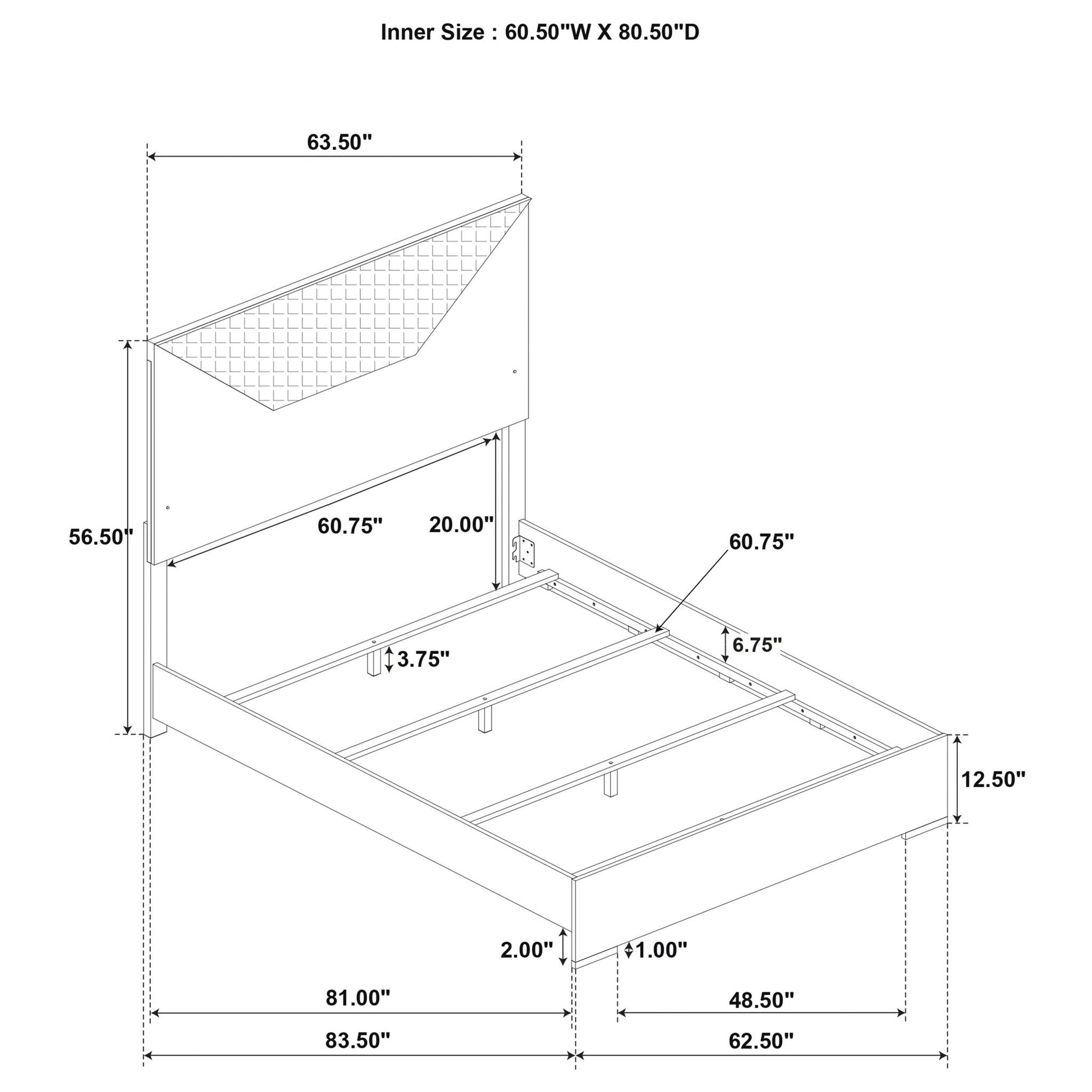 Pierce Panel Bed LED Headboard by HouseOfZazla, schematic bed frame with LED features on Tampa Home & Garden Store