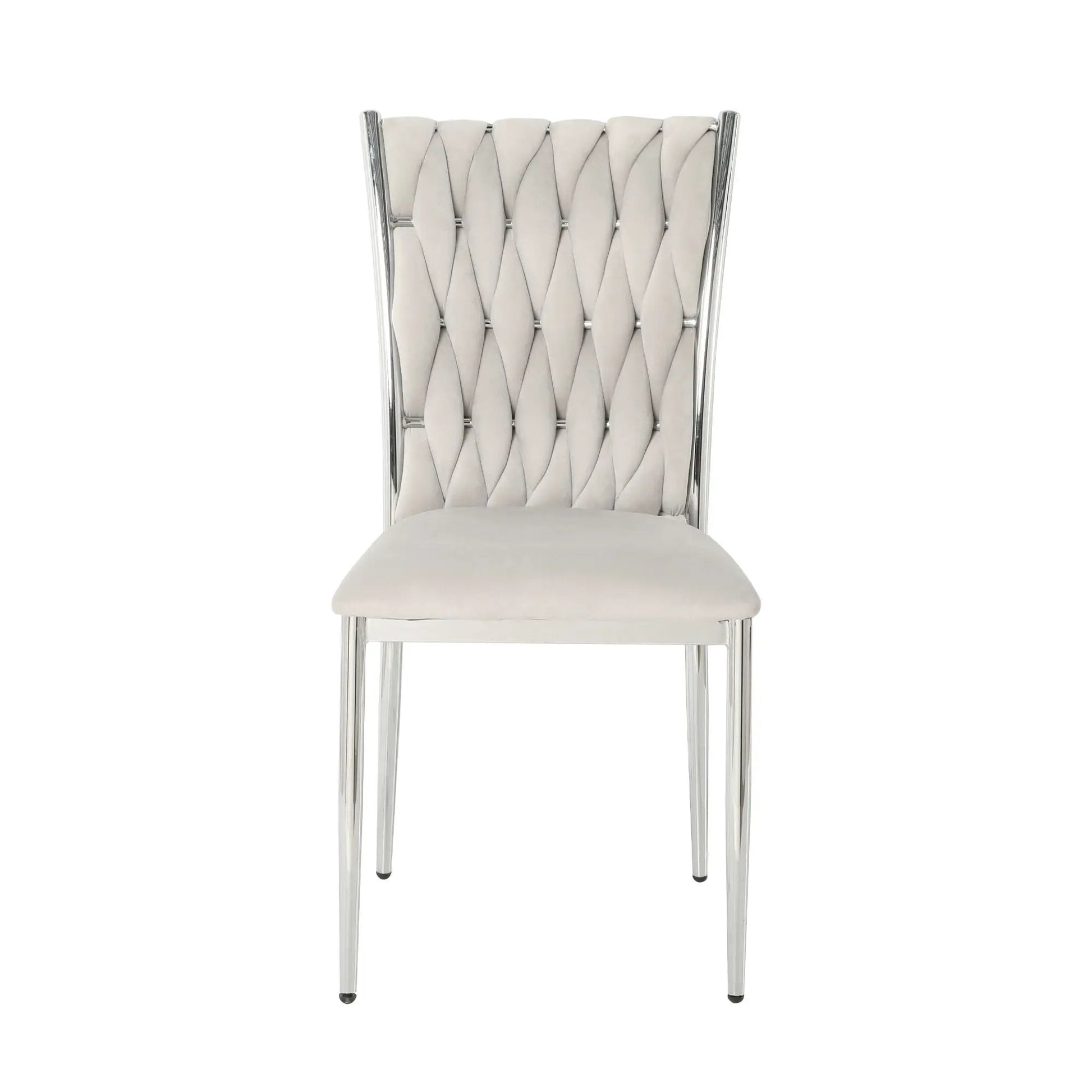 Modern dining chair by Unique Piece Furniture with cream upholstery and chrome frame on Tampa Home & Garden Store