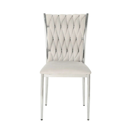 Modern dining chair by Unique Piece Furniture with cream upholstery and chrome frame on Tampa Home & Garden Store