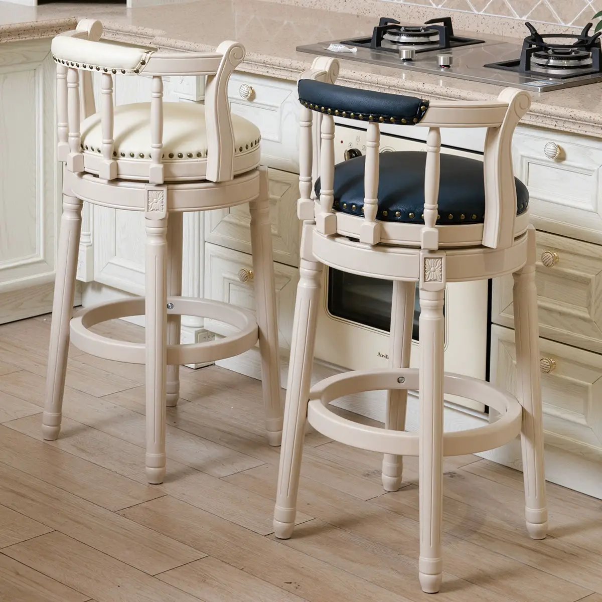 Wooden Bar Stool with Swivel and Contoured Back