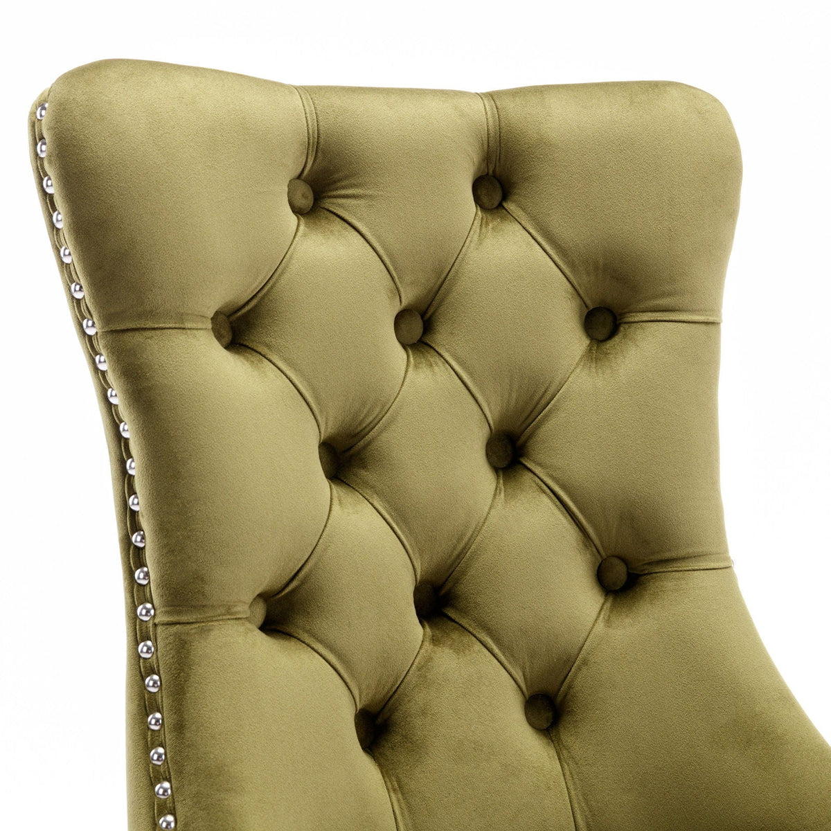 Tufted velvet dining chair set olive green with nailhead trim on Tampa Home & Garden Store