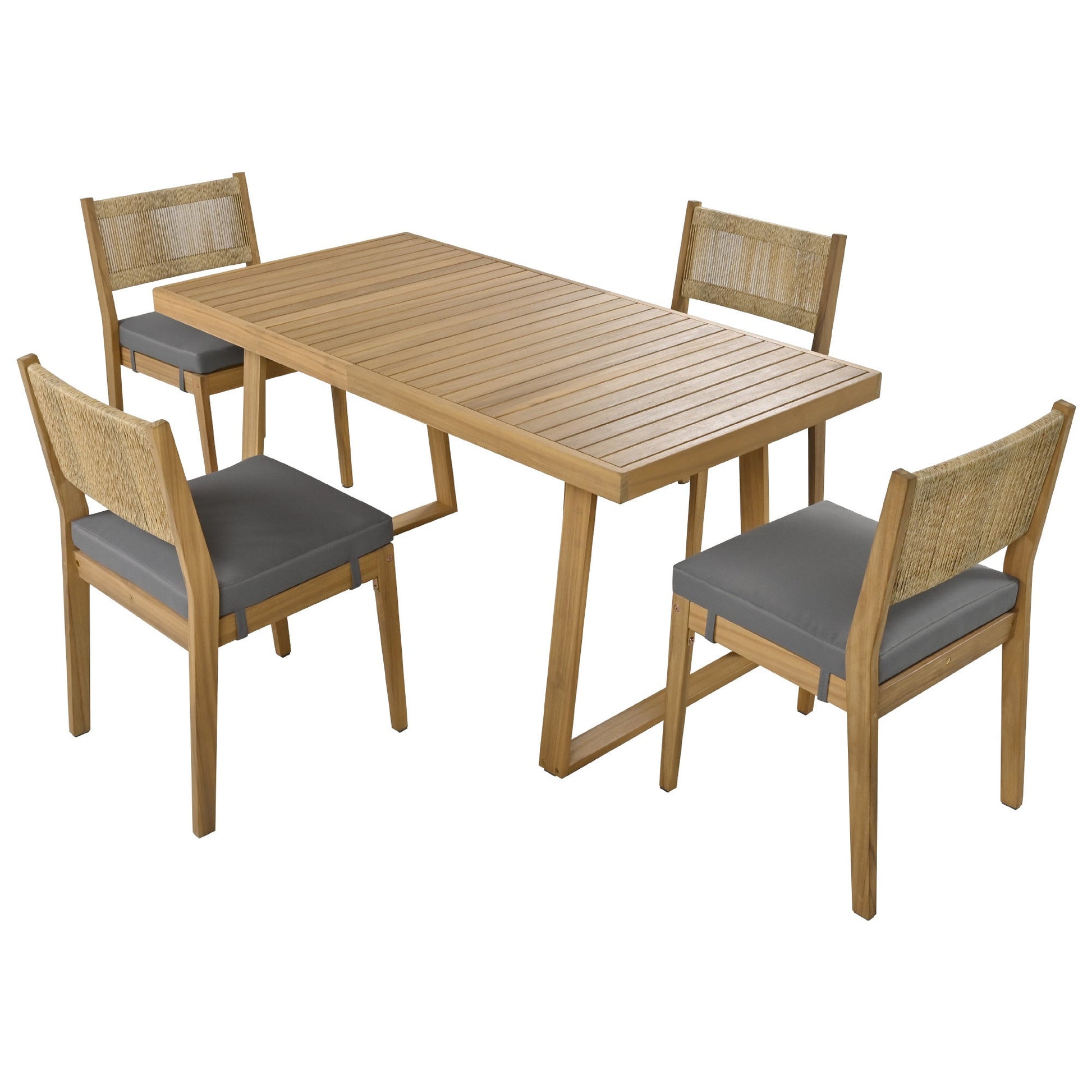 U_Style 6-seat outdoor acacia wood dining set with slatted table and woven-back chairs HouseOfZazla on Tampa Home & Garden Store
