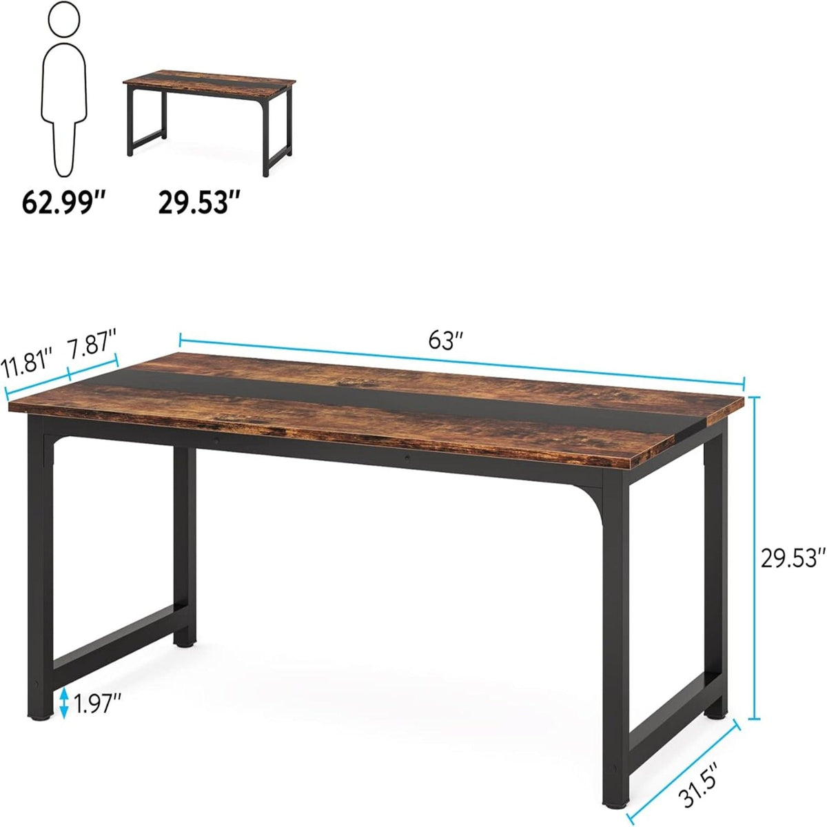 Large computer desk with dark brown top and black steel frame, adjustable feet HouseOfZazla on Tampa Home & Garden Store