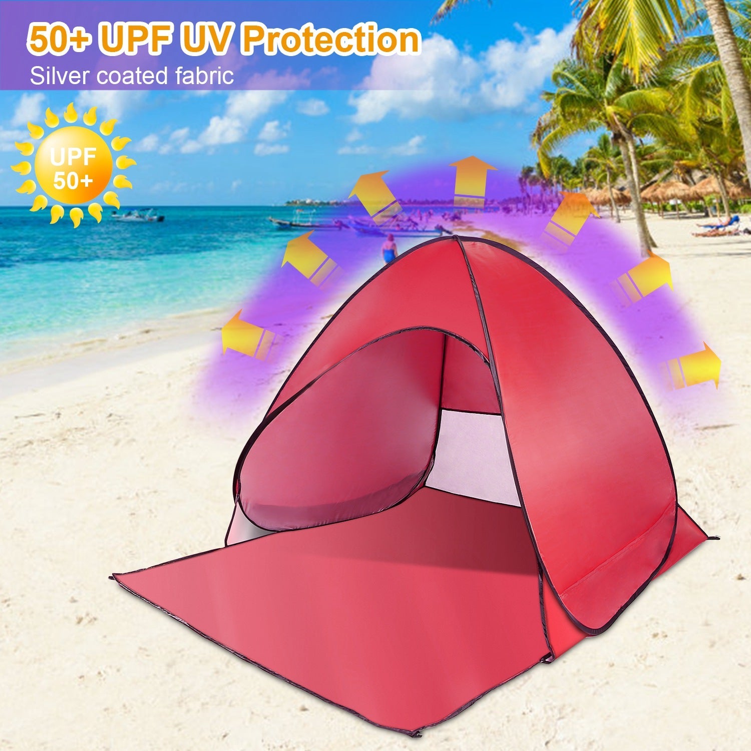 GemGear red pop-up beach tent UPF50+ shade, automatic waterproof canopy for 2-3 people at beach on Tampa Home & Garden Store