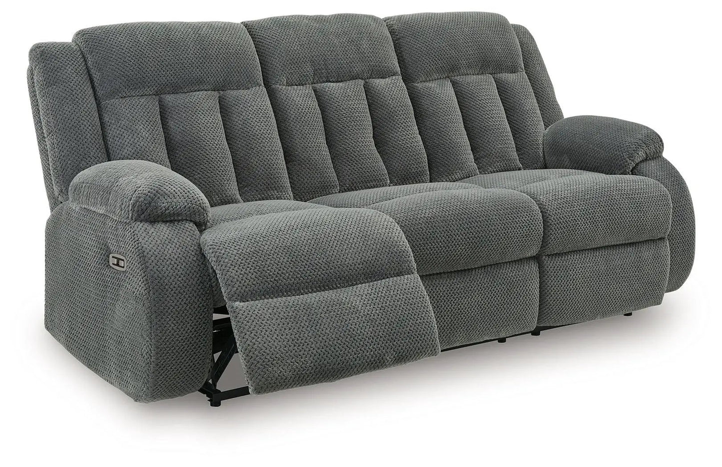 Observation reclining power sofa in steel gray textured fabric, 3-seat with side arm control on Tampa Home & Garden Store