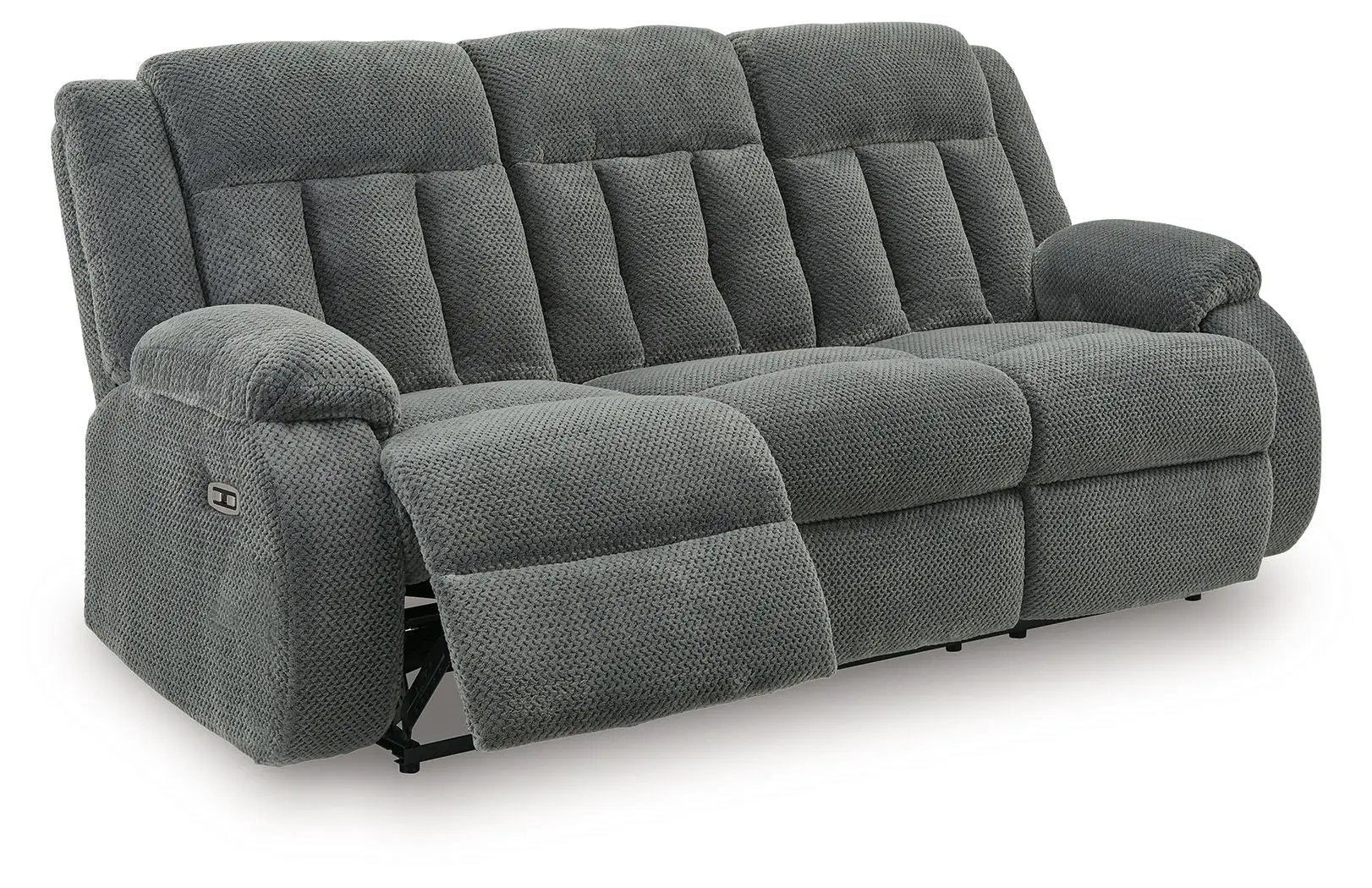 Observation reclining power sofa in steel gray textured fabric, 3-seat with side arm control on Tampa Home & Garden Store