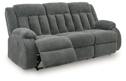 Observation reclining power sofa in steel gray textured fabric, 3-seat with side arm control on Tampa Home & Garden Store