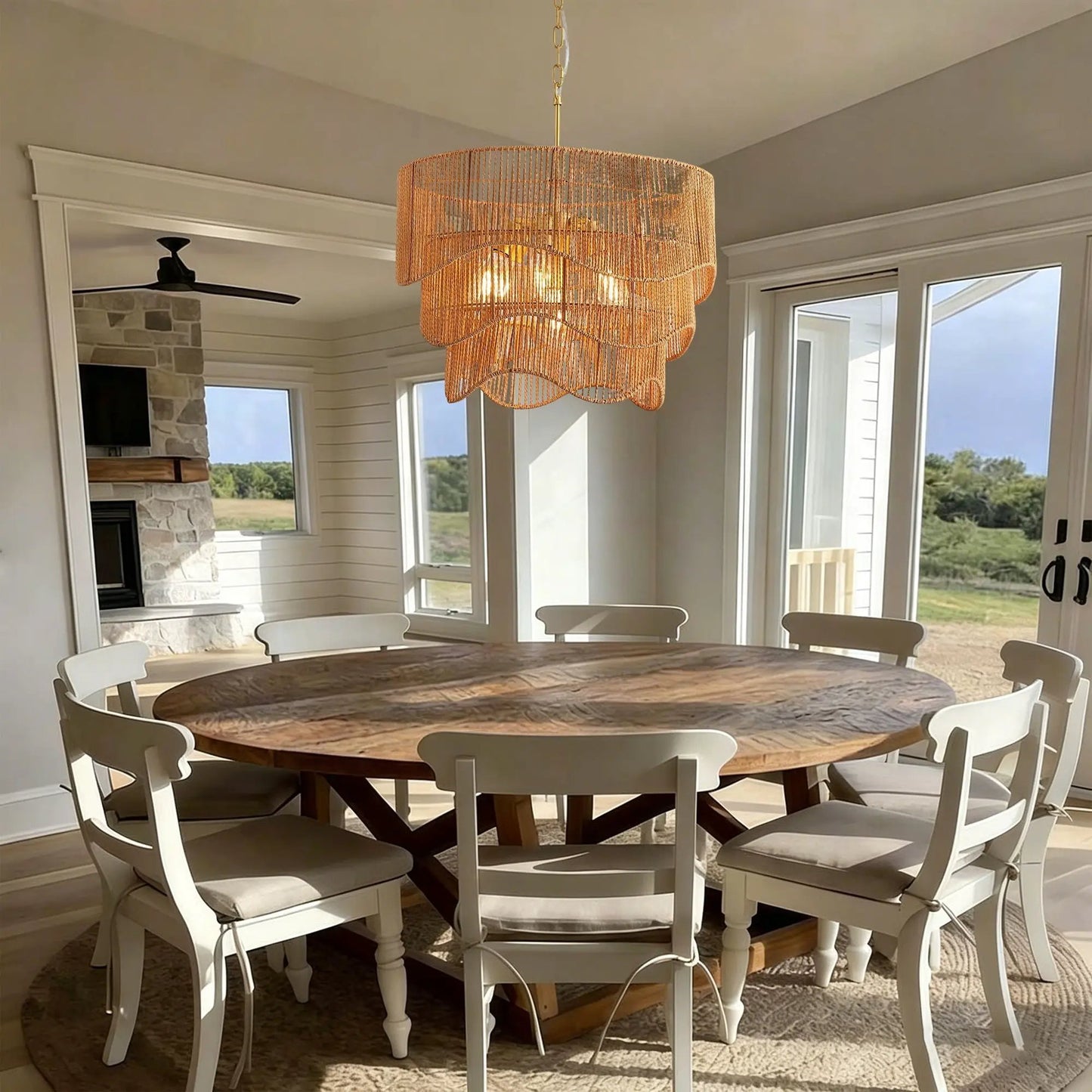 Chandelier With 7 Light E26 Base and Wave Pendant