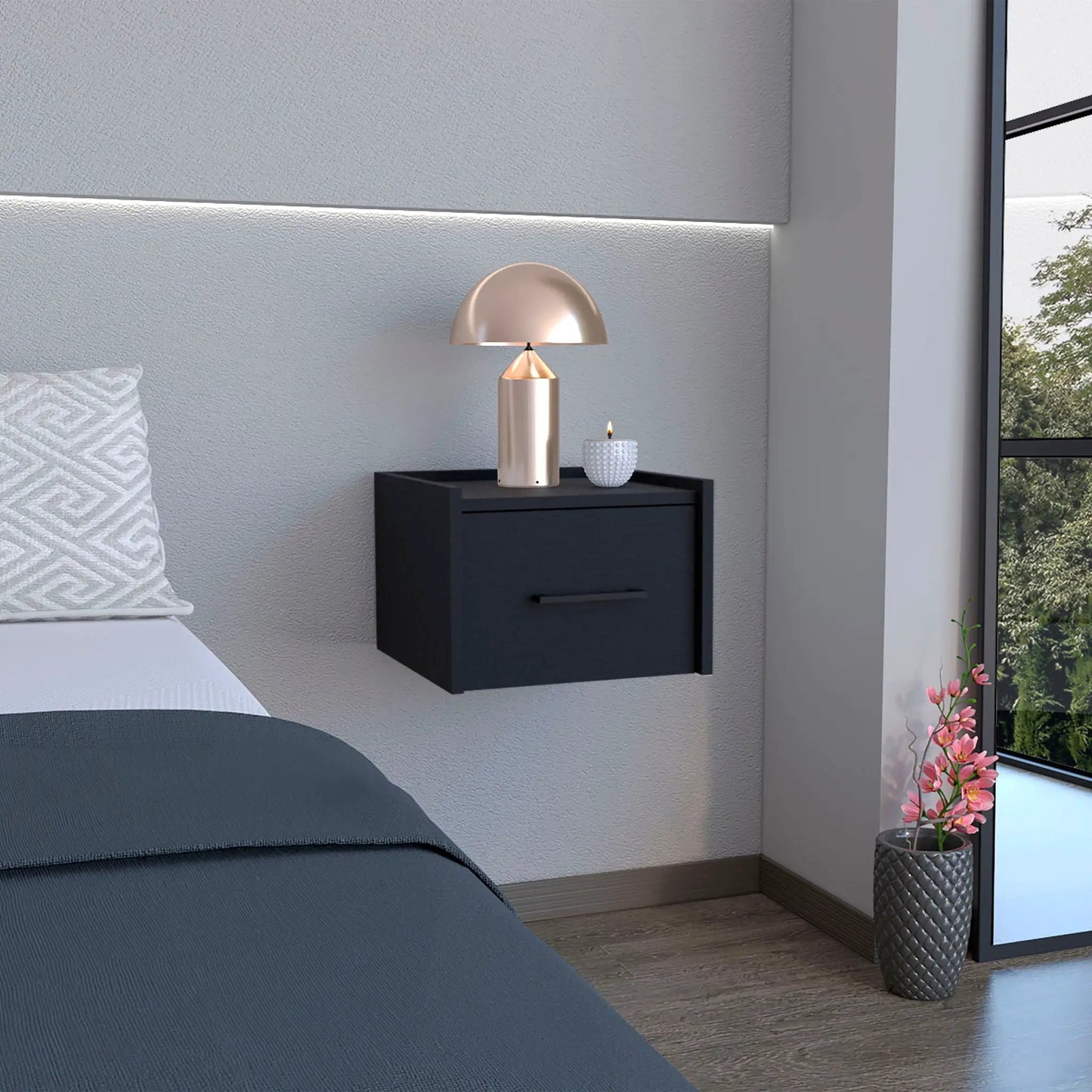 Floating Nightstand black wall-mounted with drawer, space-saving accent by Unique Piece Furniture on Tampa Home & Garden Store