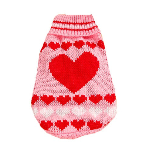 Pet sweater pink knit with red hearts, Christmas Maple Snowflake Turtleneck, Pet Zen on Tampa Home & Garden Store