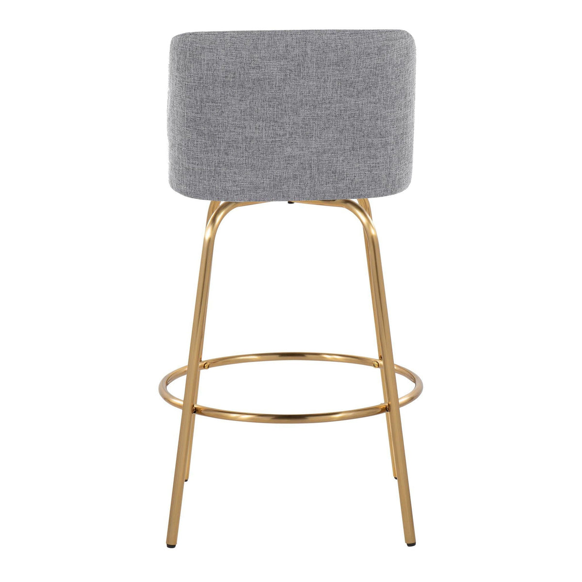 Toriano Contemporary Fixed Height Swivel Counter Stool set of 2, gray fabric with gold legs on Tampa Home & Garden Store