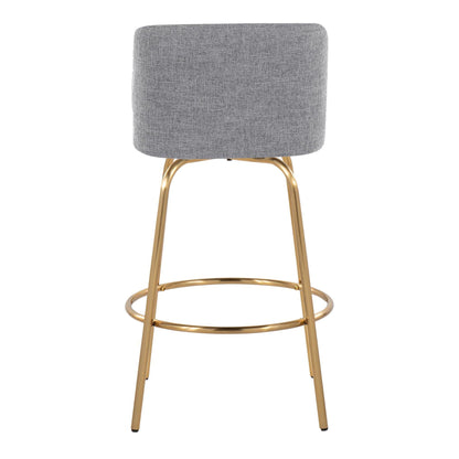 Toriano Contemporary Fixed Height Swivel Counter Stool set of 2, gray fabric with gold legs on Tampa Home & Garden Store