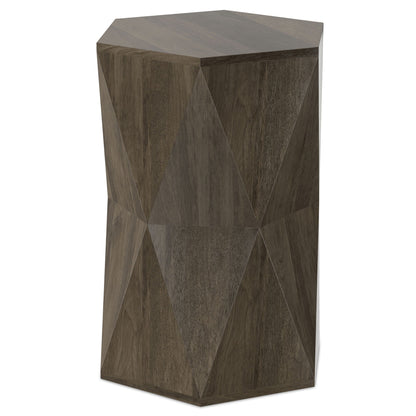 Mckinley side table with sculptural geometric faceted design in dark brown wood on Tampa Home & Garden Store