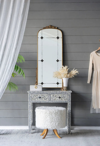 Antique Arched Mirror with Metal Frame and Gold