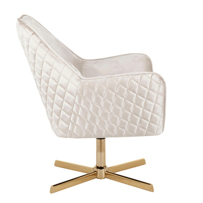 Contemporary lounge chair with cream quilted upholstery and gold swivel base HouseOfZazla on Tampa Home & Garden Store
