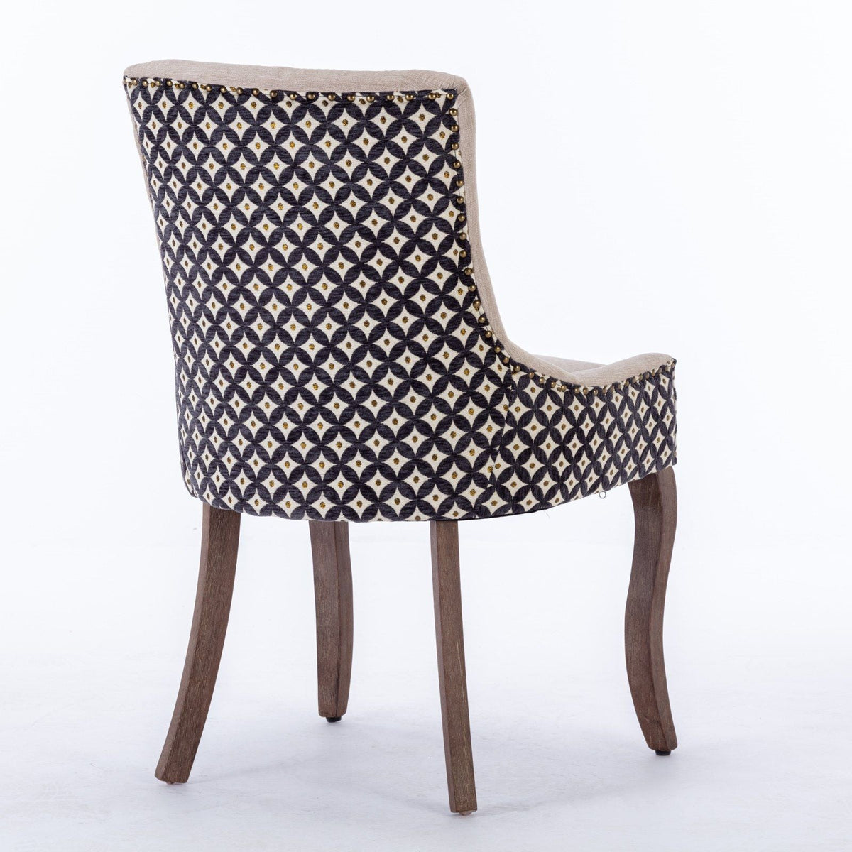 Ultra Side Dining Chair with solid wood legs, black ivory geometric upholstery, nailhead trim on Tampa Home & Garden Store