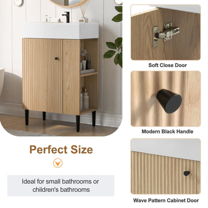 Bathroom vanity with white ceramic sink and natural oak cabinet, soft-close door HouseOfZazla on Tampa Home & Garden Store