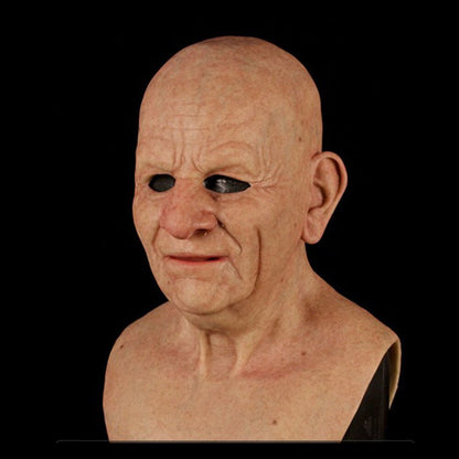 Realistic Old Man Halloween Mask Moktan Sabai bald wrinkled flesh-tone face with black eye holes on Tampa Home & Garden Store