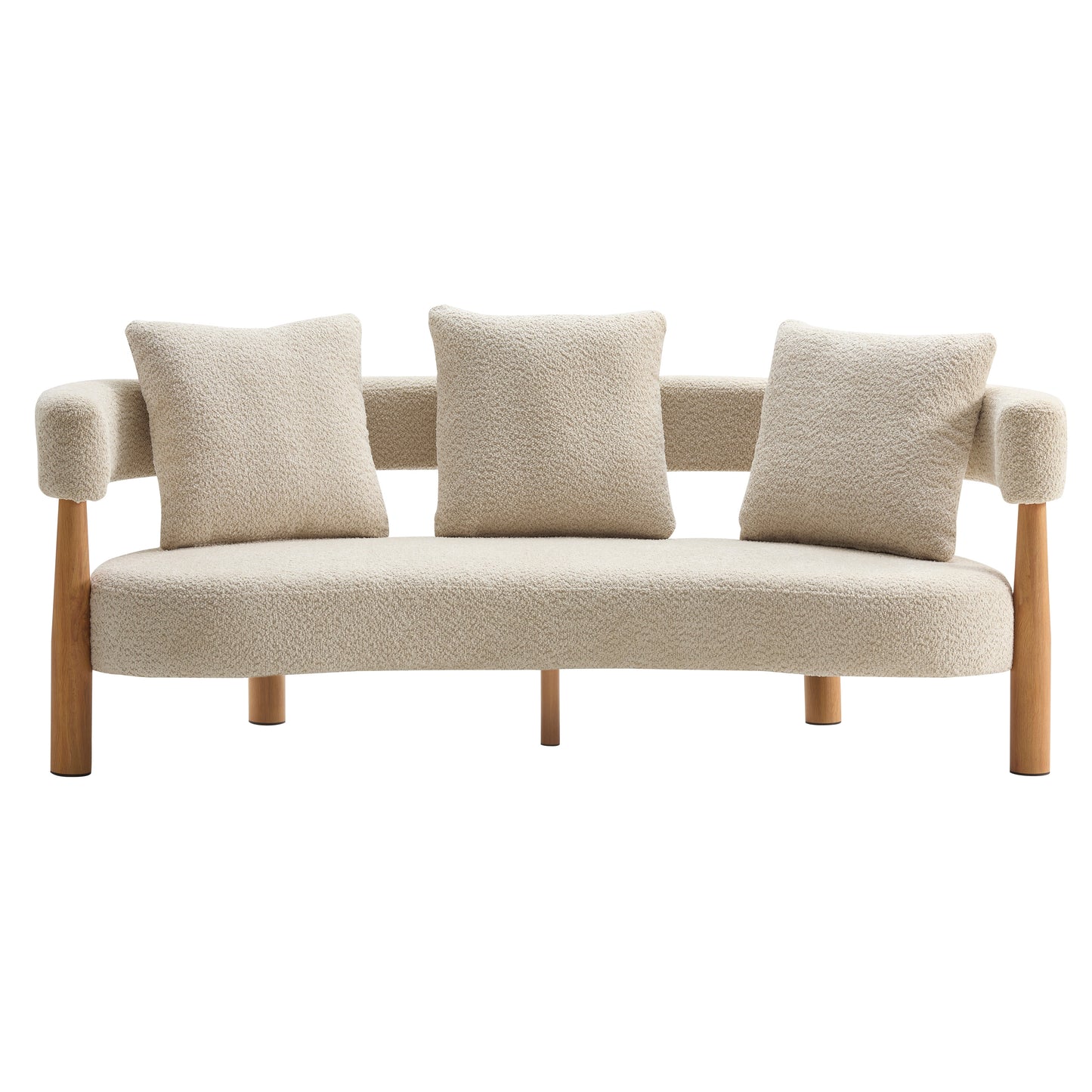 Sofa Luxe 76.5 in curved 3-Seater boucle Sesame by HouseOfZazla with wood legs on Tampa Home & Garden Store