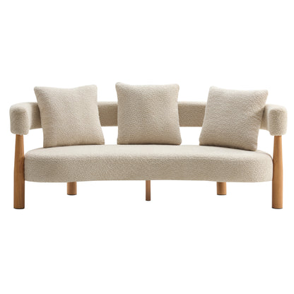 Sofa Luxe 76.5 in curved 3-Seater boucle Sesame by HouseOfZazla with wood legs on Tampa Home & Garden Store
