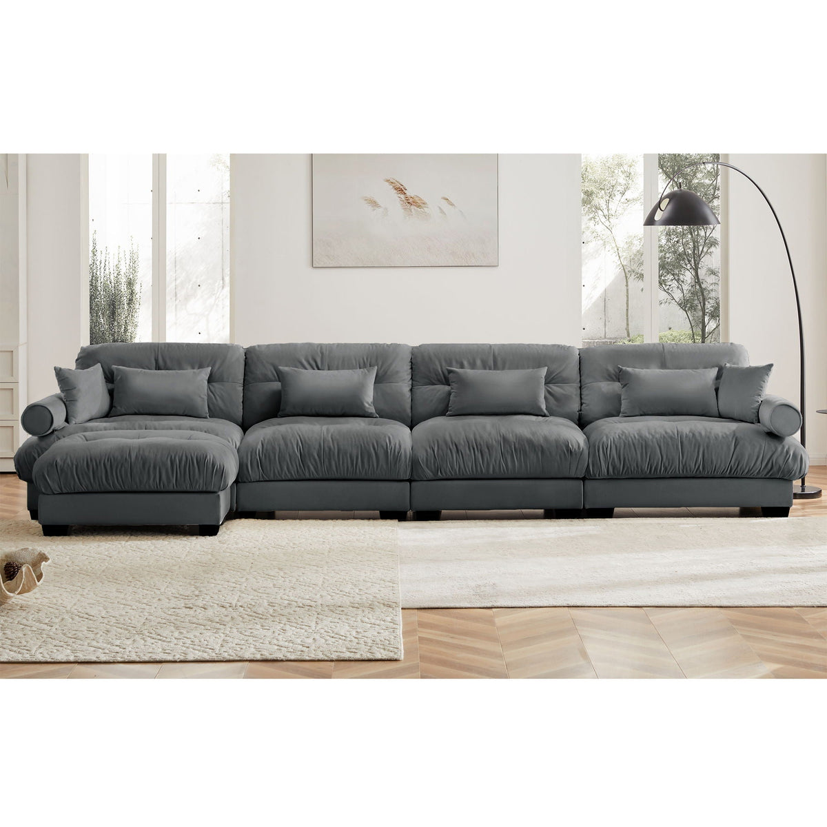 HouseOfZazla Modular Sectional Sofa with Movable Ottoman in dark gray fabric, 2-piece set on Tampa Home & Garden Store