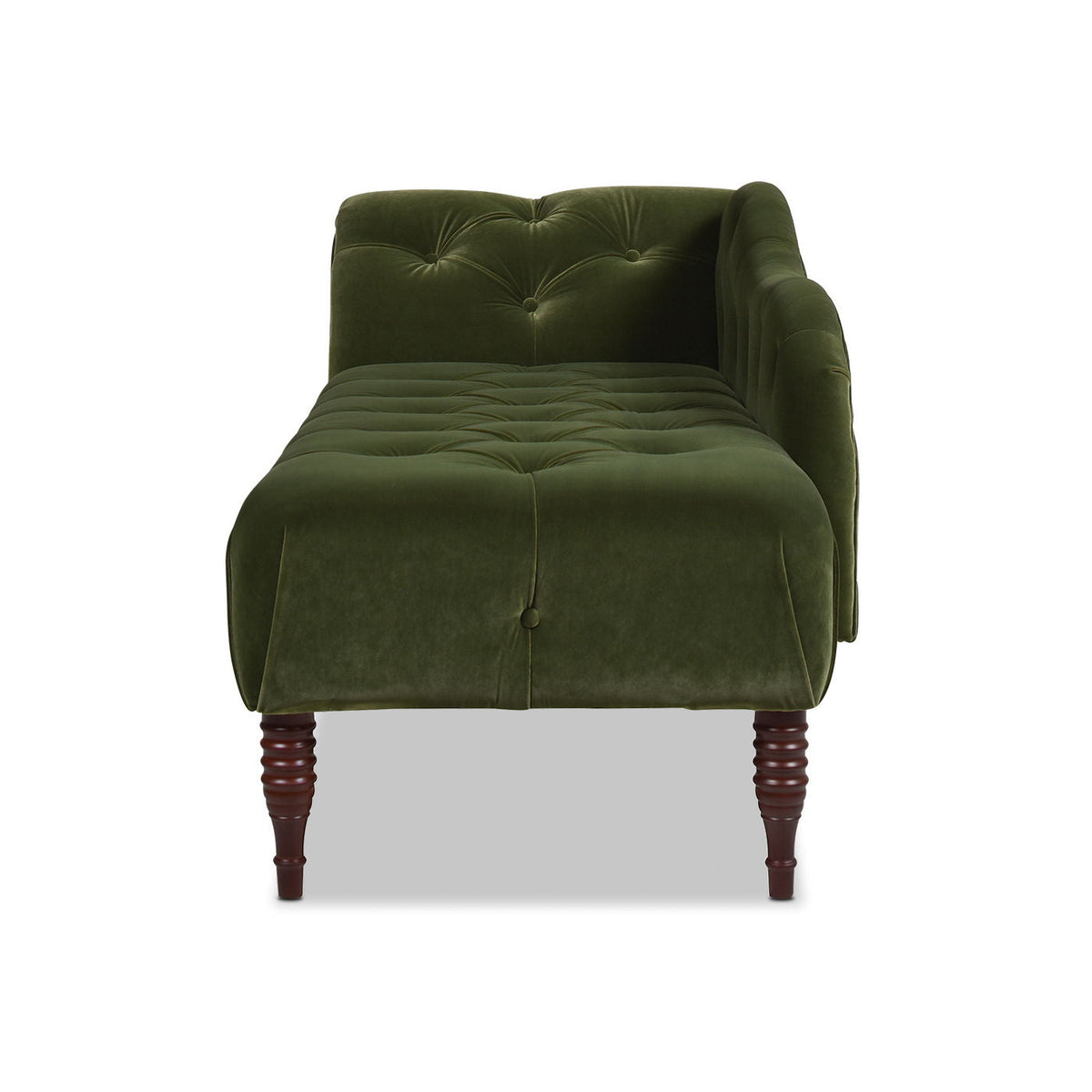 HouseOfZazla tufted roll-arm chaise lounge in dark green velvet with premium foam on Tampa Home & Garden Store