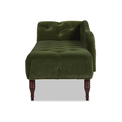HouseOfZazla tufted roll-arm chaise lounge in dark green velvet with premium foam on Tampa Home & Garden Store