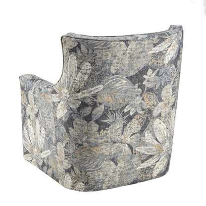 Swivel glider chair in blue-gray multicolor tapestry upholstery with curved arms on Tampa Home & Garden Store
