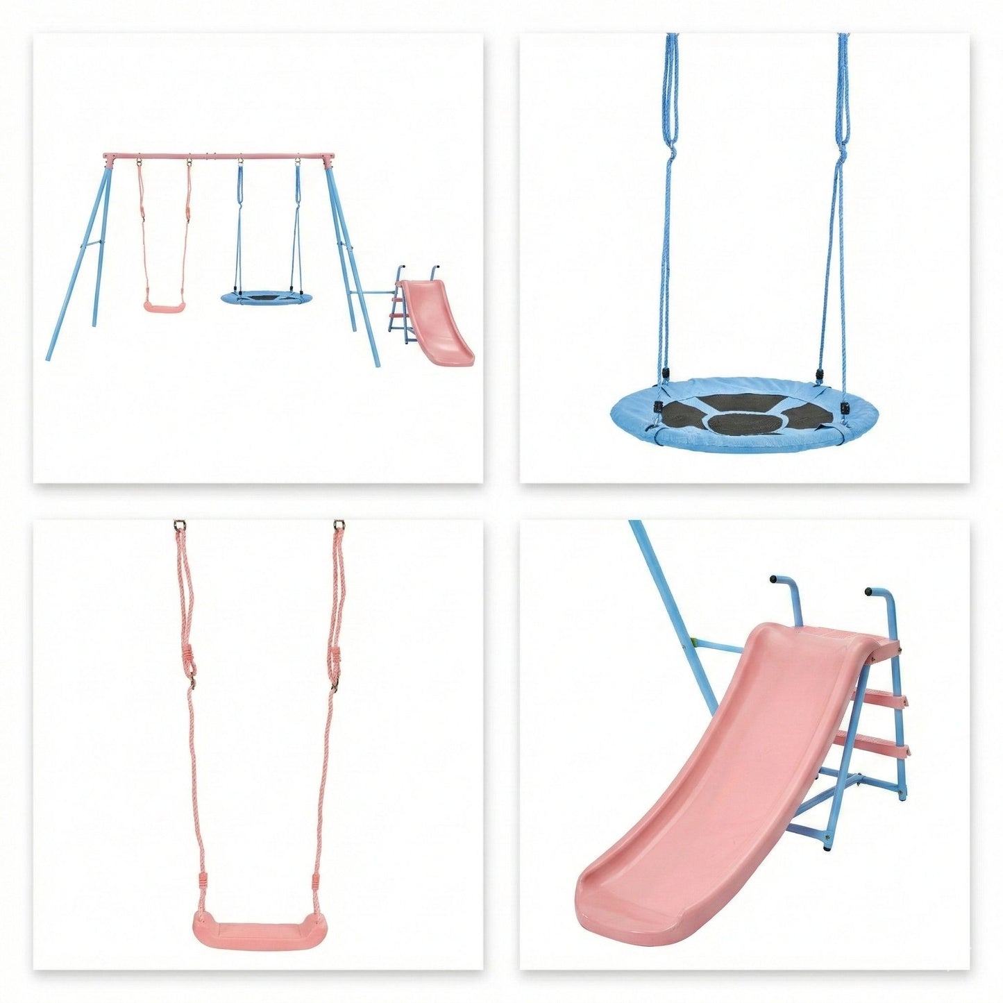 Blue and Pink Outdoor Swing Set with Slide
