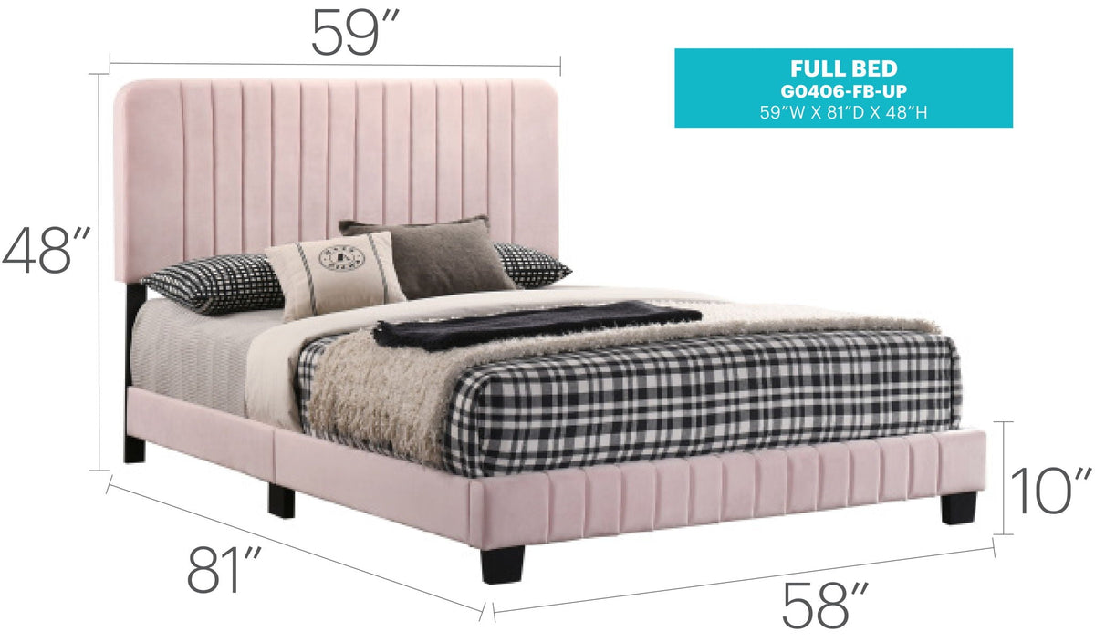 Channel Tufted Bed Full Bed by HouseOfZazla in pink velvet upholstery on Tampa Home & Garden Store