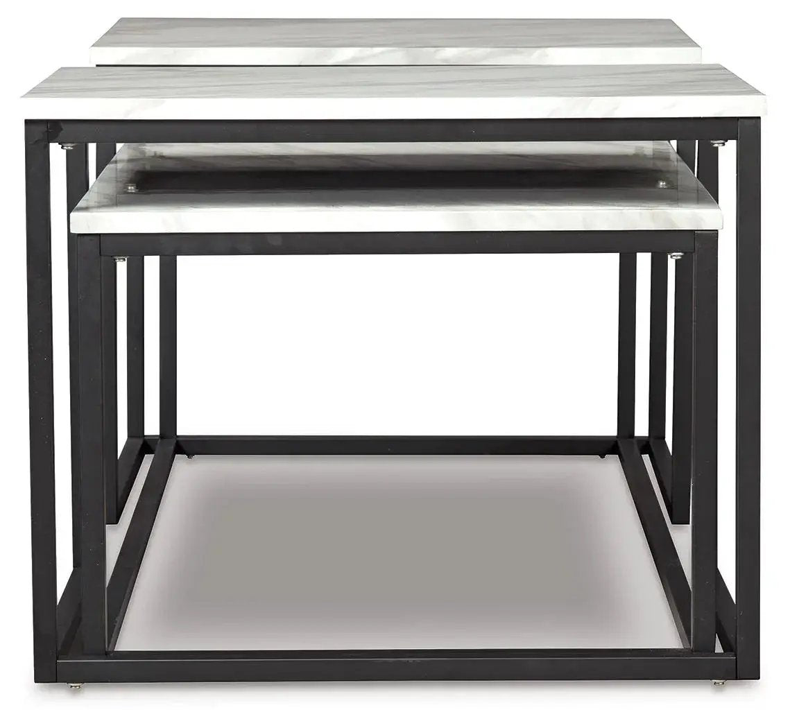 Donnesta Occasional Table Set (Set of 3) nesting tables with gray marble tops and black frames on Tampa Home & Garden Store