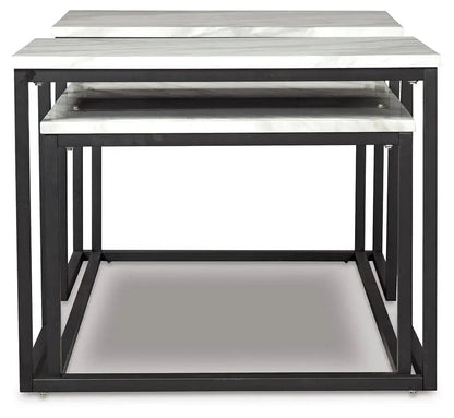 Donnesta Occasional Table Set (Set of 3) nesting tables with gray marble tops and black frames on Tampa Home & Garden Store