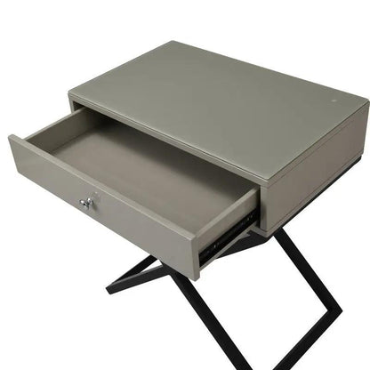 Koda end side table nightstand with drawer, gray finish and black cross-base on Tampa Home & Garden Store