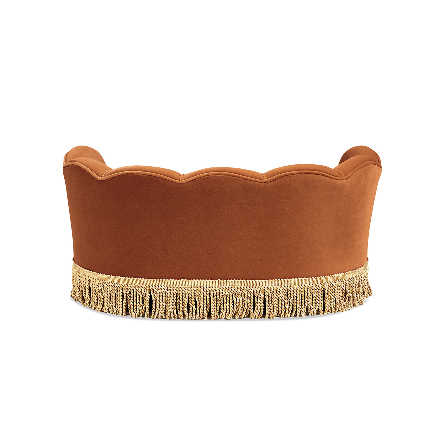 Clara 34.5in scalloped pet sofa bed, medium, burnt orange with fringe trim by HouseOfZazla on Tampa Home & Garden Store