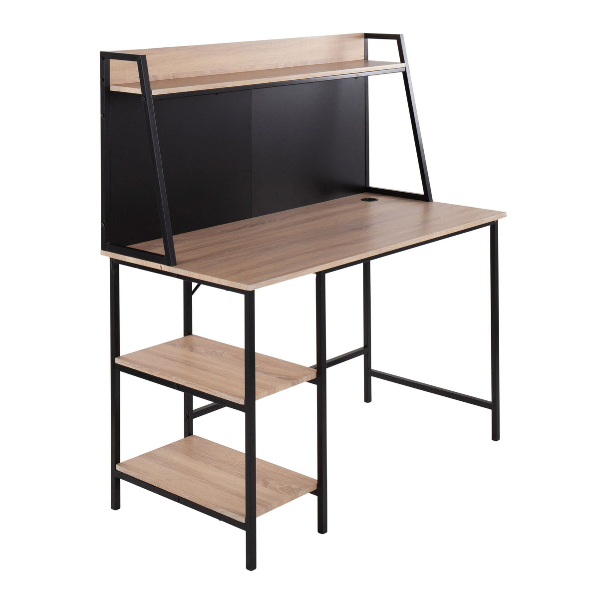 Lift Top Desk with Shelf Storage in light brown wood and black frame by HouseOfZazla on Tampa Home & Garden Store